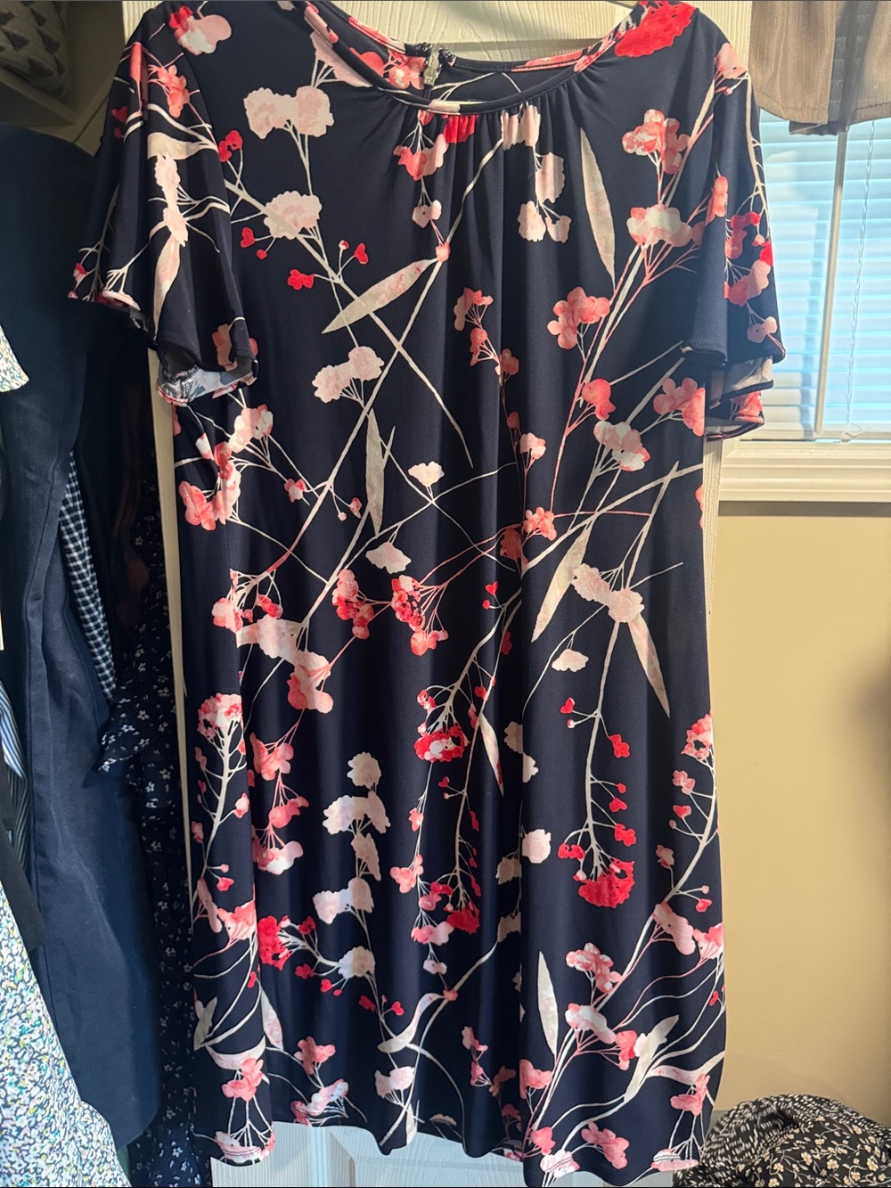 Tommy Hilfiger Black Midi Dress with Pink & Red Floral Print